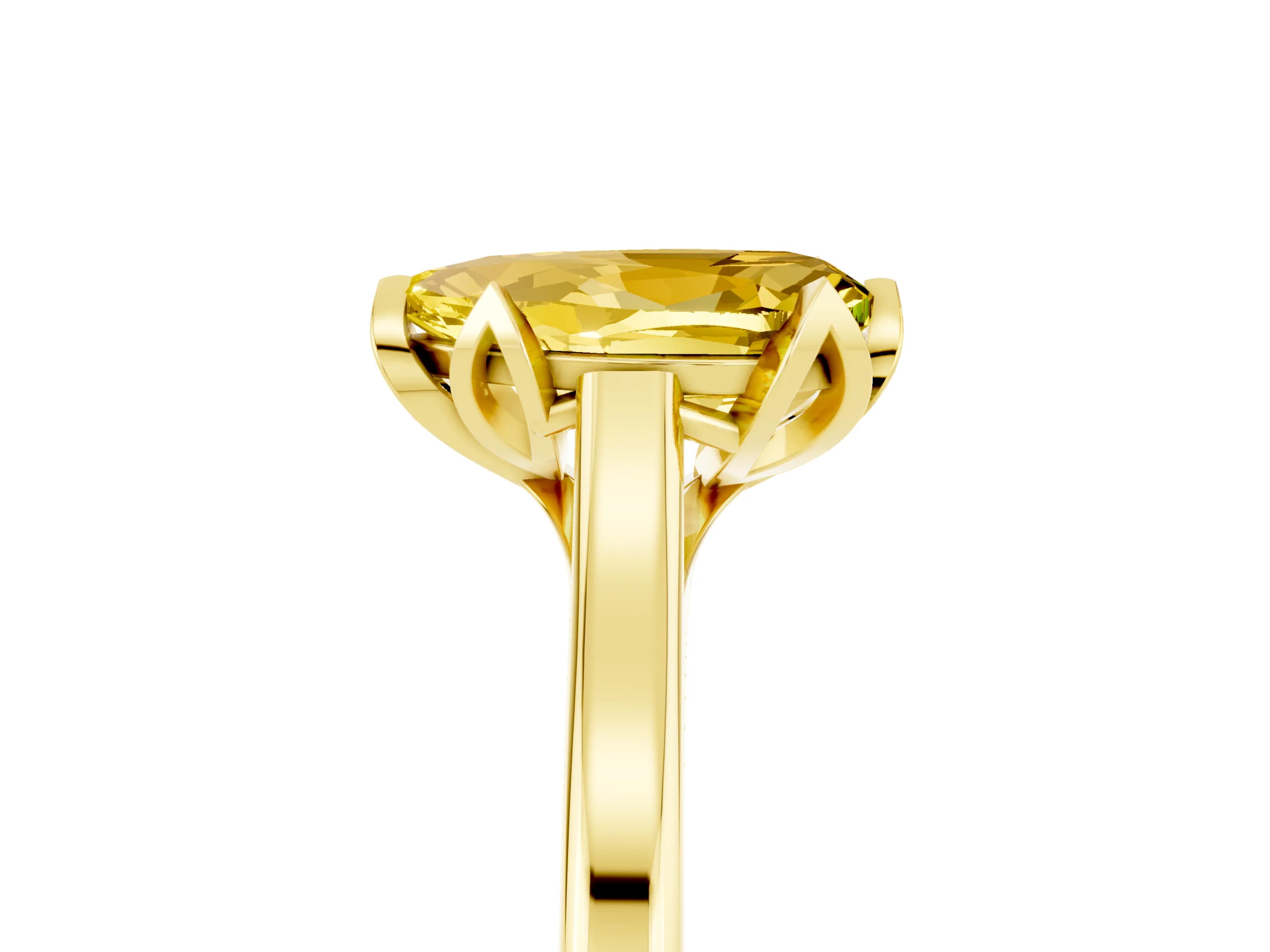 Yellow gold Pear Cut Yellow Sapphire Solitaire Ring with Flower Prong Setting and Classic Band_17