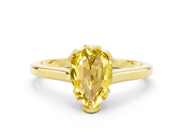 Yellow gold Pear Cut Yellow Sapphire Solitaire Ring with Flower Prong Setting and Classic Band