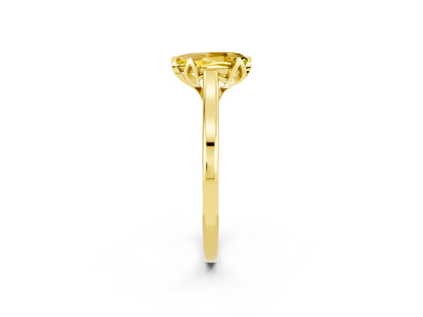 Yellow gold Pear Cut Yellow Sapphire Solitaire Ring with Flower Prong Setting and Classic Band