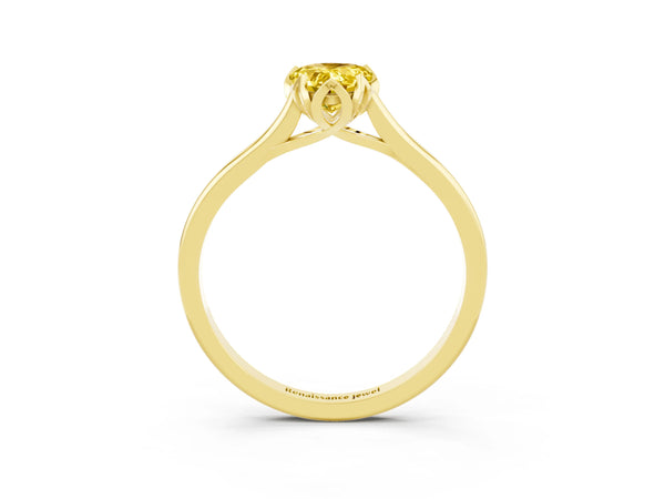 Yellow gold Pear Cut Yellow Sapphire Solitaire Ring with Flower Prong Setting and Classic Band