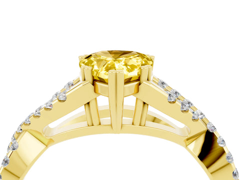 Yellow gold Pear Cut Yellow Sapphire Solitaire Ring with Four-Prong Setting and Twisted Pavé Band_16