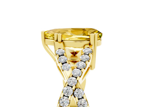 Yellow gold Pear Cut Yellow Sapphire Solitaire Ring with Four-Prong Setting and Twisted Pavé Band_17