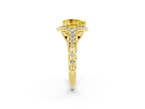 Yellow gold Pear Cut Yellow Sapphire Solitaire Ring with Hidden Halo and Pavé Band_14