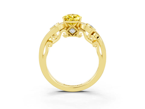Yellow gold Pear Cut Yellow Sapphire Solitaire Ring with Milgrain Pavé Band and Four-Prong Setting_27
