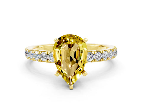 Yellow gold Pear Cut Yellow Sapphire Solitaire Ring with Pavé Accents and Four-Prong Setting_24