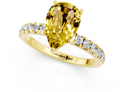 Yellow gold Pear Cut Yellow Sapphire Solitaire Ring with Pavé Accents and Four-Prong Setting_25