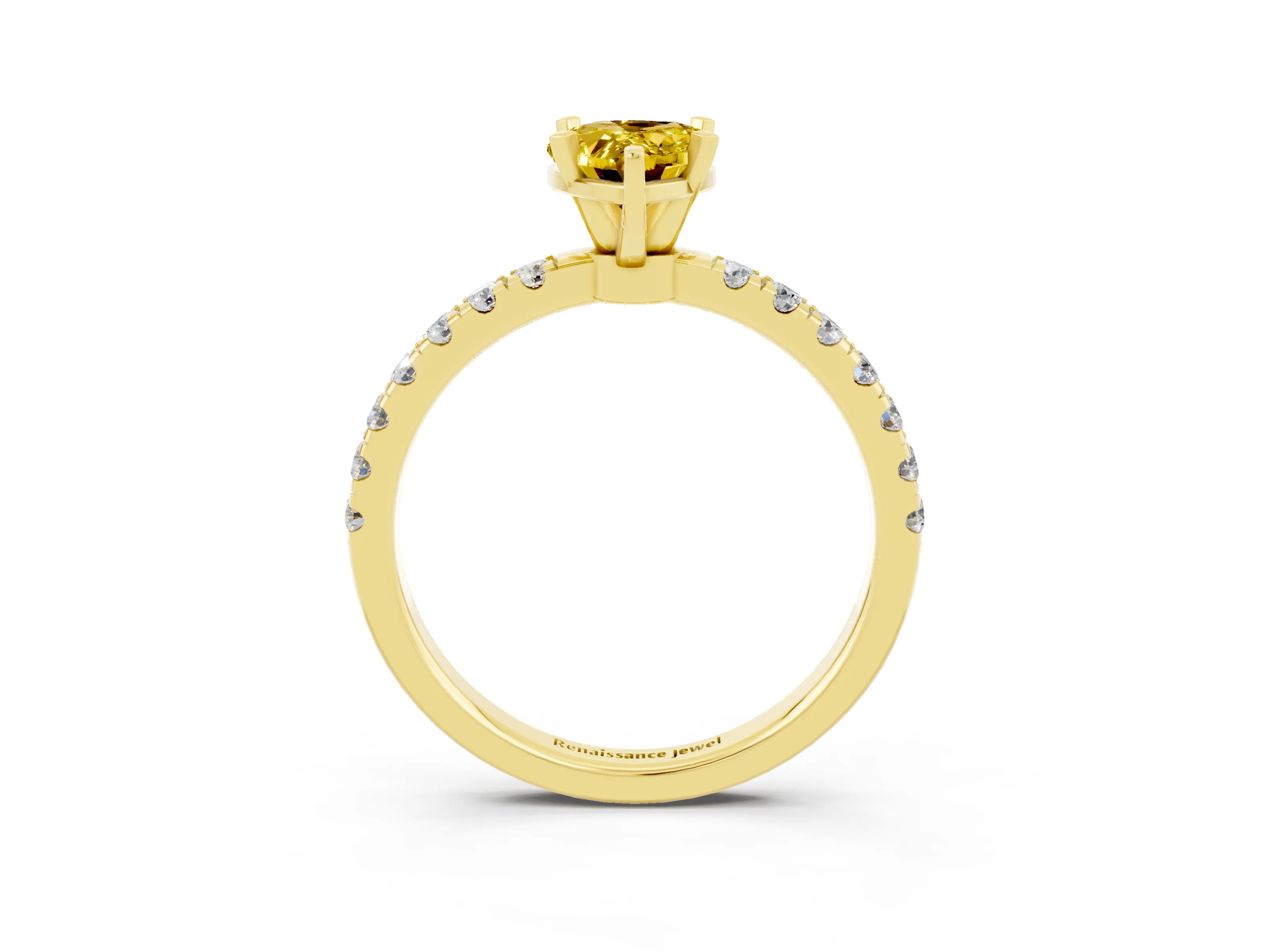 Yellow gold Pear Cut Yellow Sapphire Solitaire Ring with Pavé Accents and Four-Prong Setting_27