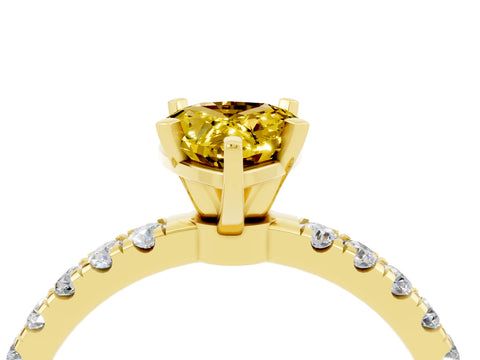 Yellow gold Pear Cut Yellow Sapphire Solitaire Ring with Pavé Accents and Four-Prong Setting_28