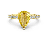 Yellow gold Pear Cut Yellow Sapphire Solitaire Ring with Pavé Band and Four-Prong Setting_12