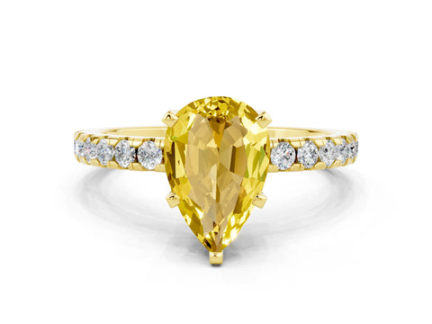 Yellow gold Pear Cut Yellow Sapphire Solitaire Ring with Pavé Band and Four-Prong Setting_12