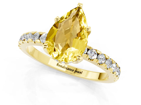 Yellow gold Pear Cut Yellow Sapphire Solitaire Ring with Pavé Band and Four-Prong Setting_13