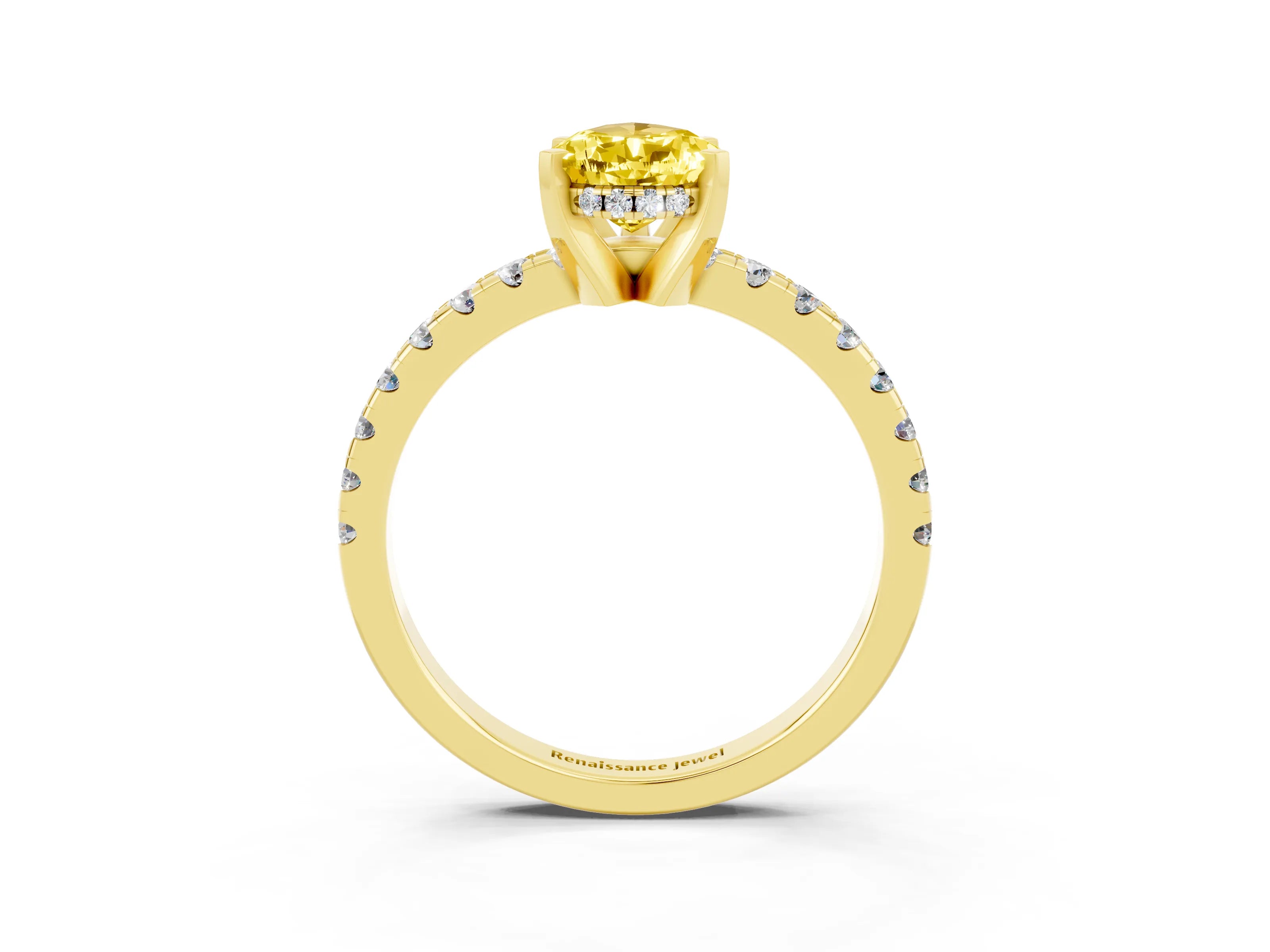 Yellow gold Pear Cut Yellow Sapphire Solitaire Ring with Pavé Band and Four-Prong Setting_15