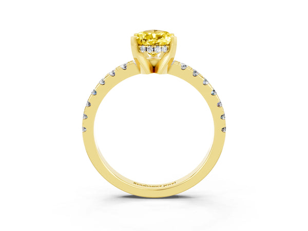 Yellow gold Pear Cut Yellow Sapphire Solitaire Ring with Round  Pavé Band and Four-Prong Setting