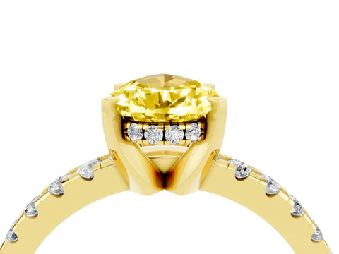 Yellow gold Pear Cut Yellow Sapphire Solitaire Ring with Pavé Band and Four-Prong Setting_16
