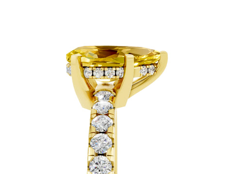 Yellow gold Pear Cut Yellow Sapphire Solitaire Ring with Pavé Band and Four-Prong Setting_17