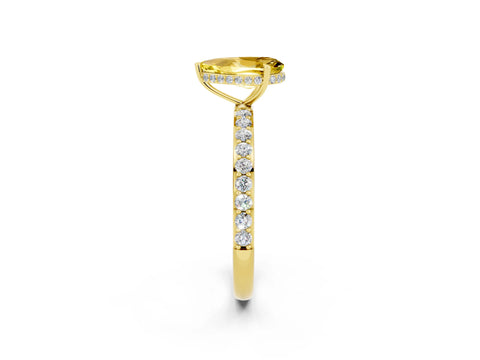 Yellow gold Pear Cut Yellow Sapphire Solitaire Ring with Pavé Band and Hidden Halo_14
