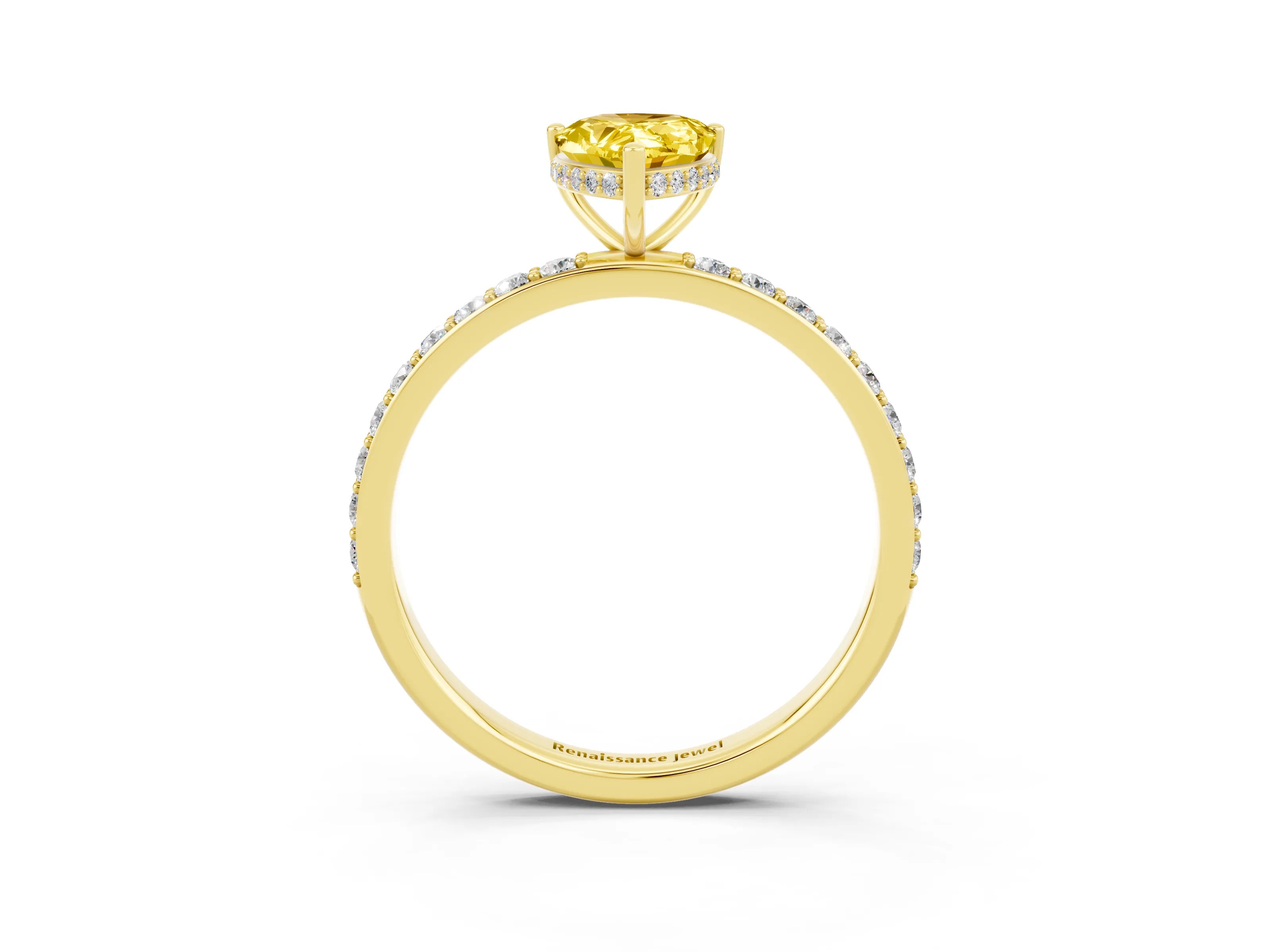 Yellow gold Pear Cut Yellow Sapphire Solitaire Ring with Pavé Band and Hidden Halo_15