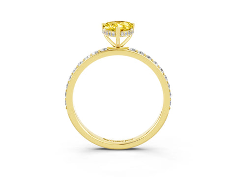Yellow gold Pear Cut Yellow Sapphire Solitaire Ring with Pavé Band and Hidden Halo_15