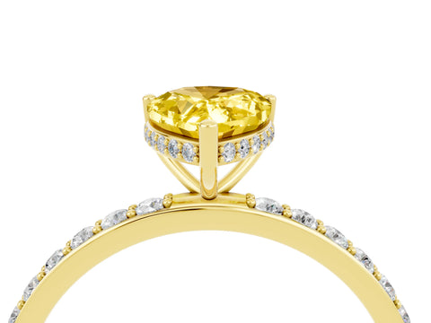 Yellow gold Pear Cut Yellow Sapphire Solitaire Ring with Pavé Band and Hidden Halo_16