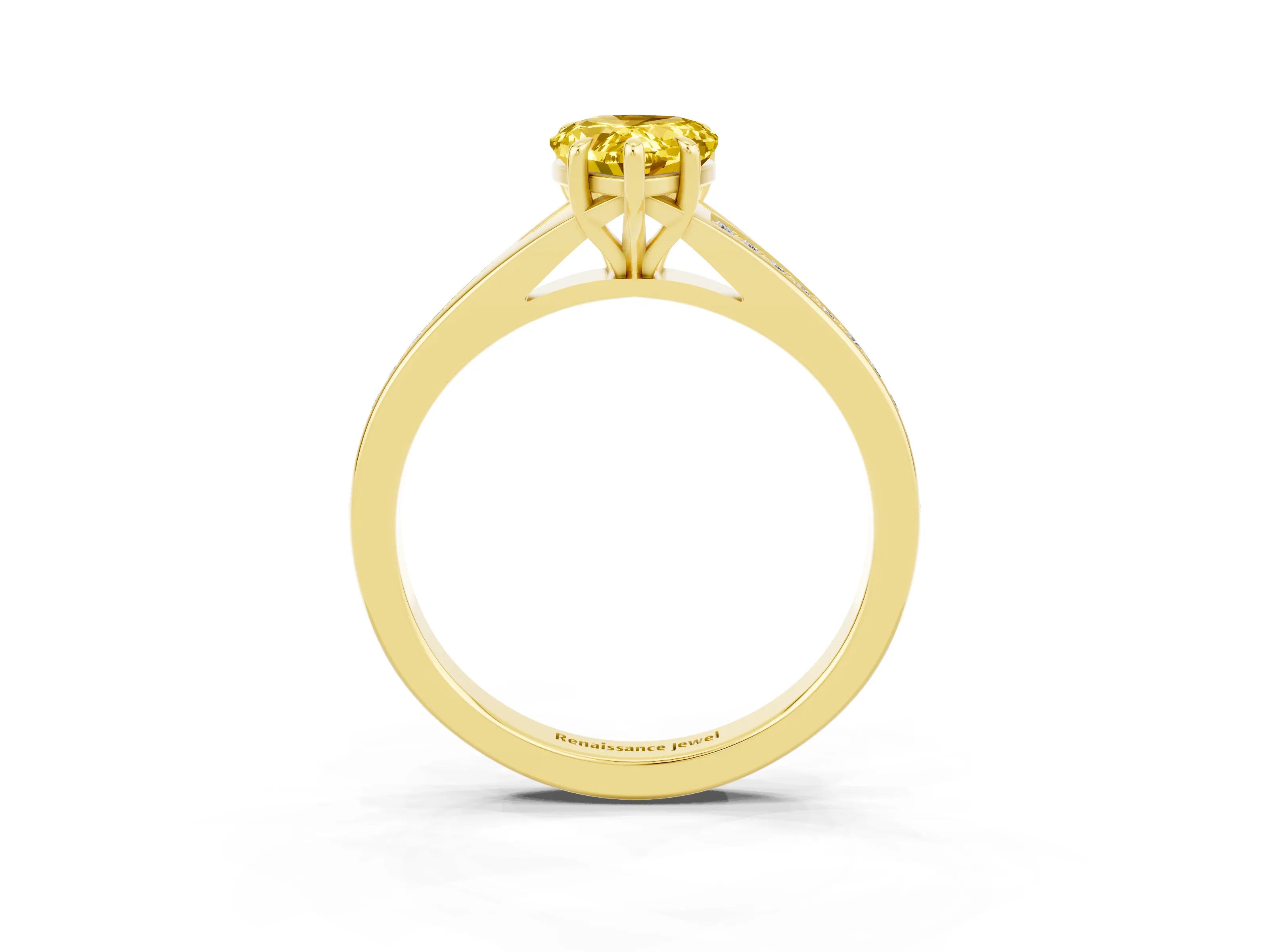 Yellow gold Pear Cut Yellow Sapphire Solitaire Ring with Pavé Band and Prong Setting_15