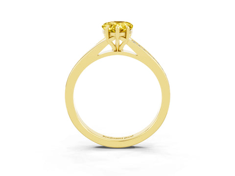 Yellow gold Pear Cut Yellow Sapphire Solitaire Ring with Pavé Band and Prong Setting_15