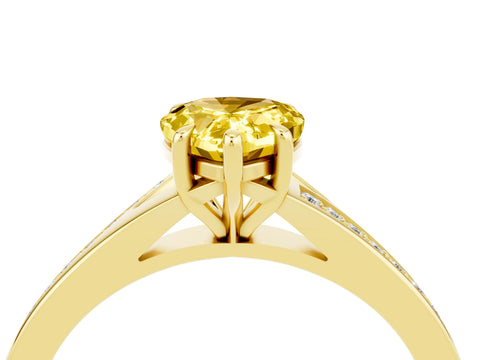Yellow gold Pear Cut Yellow Sapphire Solitaire Ring with Pavé Band and Prong Setting_16