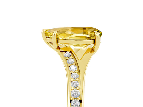Yellow gold Pear Cut Yellow Sapphire Solitaire Ring with Pavé Band and Prong Setting_17