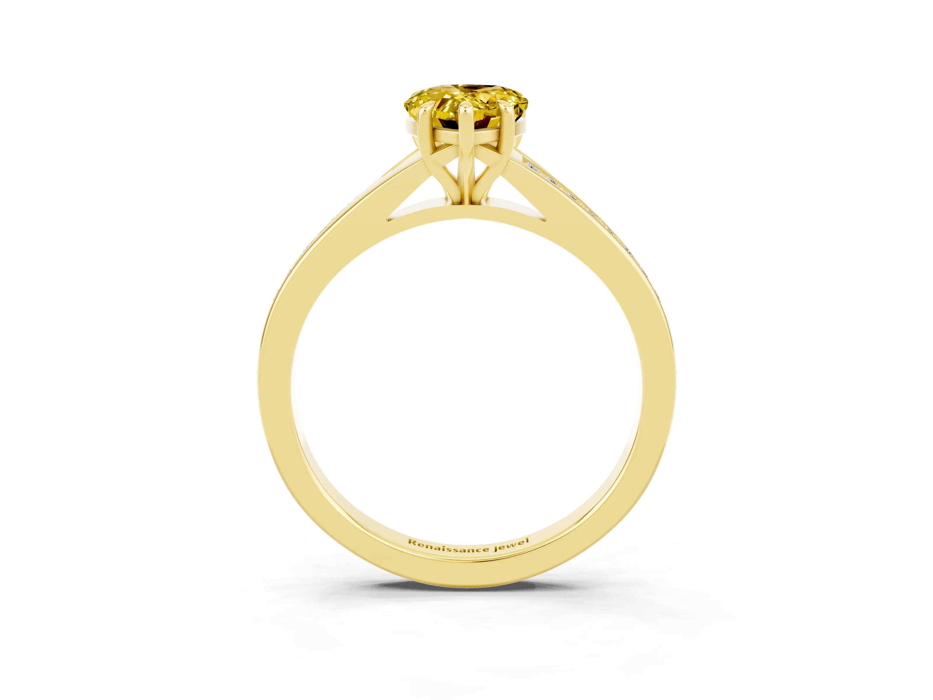 Yellow gold Pear Cut Yellow Sapphire Solitaire Ring with Pavé Band and Prong Setting_3