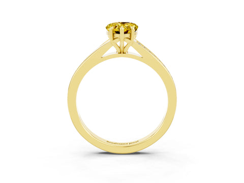 Yellow gold Pear Cut Yellow Sapphire Solitaire Ring with Pavé Band and Prong Setting_3