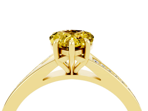 Yellow gold Pear Cut Yellow Sapphire Solitaire Ring with Pavé Band and Prong Setting_4