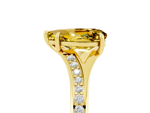 Yellow gold Pear Cut Yellow Sapphire Solitaire Ring with Pavé Band and Prong Setting_5