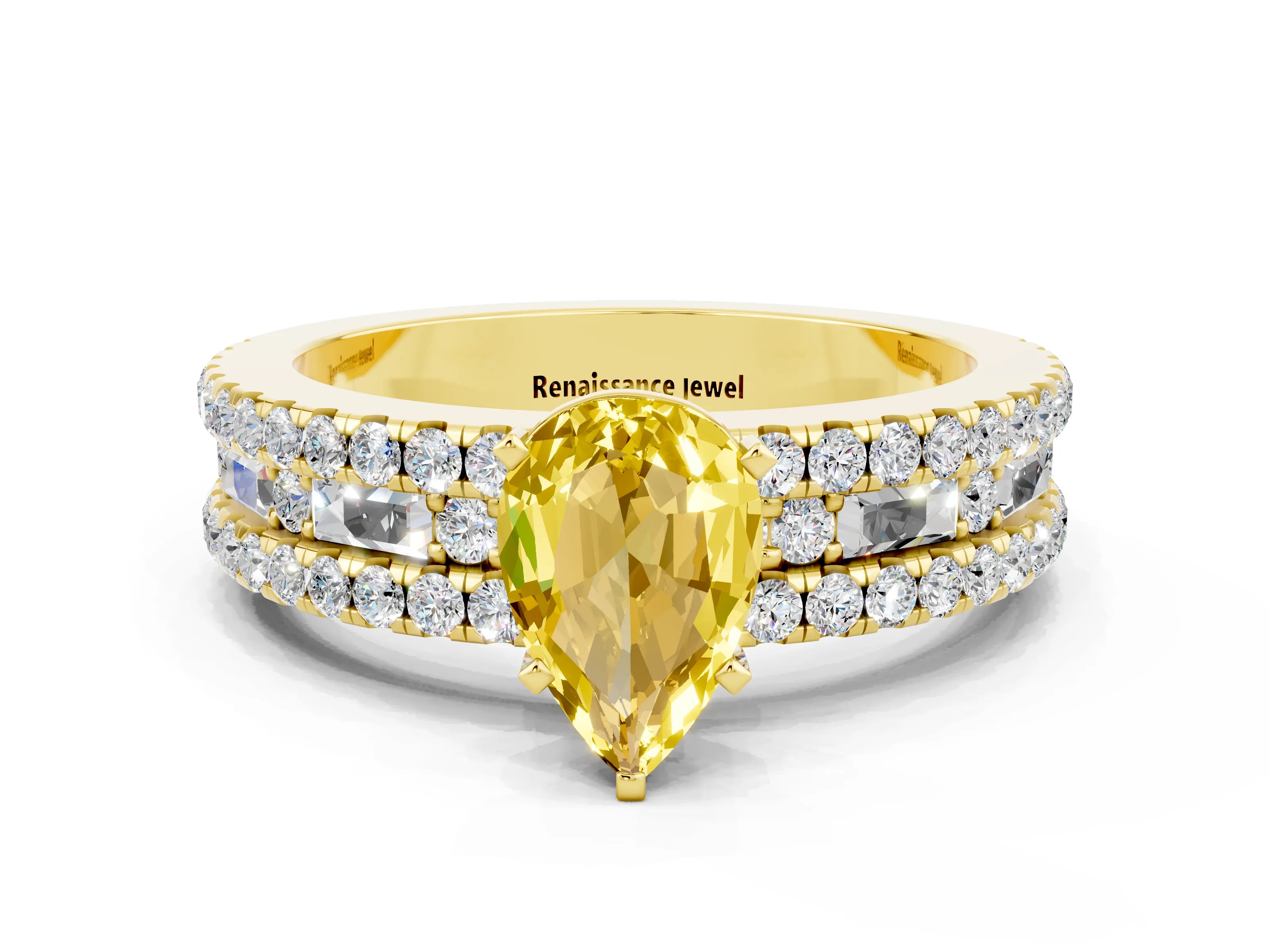 Yellow gold Pear Cut Yellow Sapphire Solitaire Ring with Pavé and Channel Set Band_24