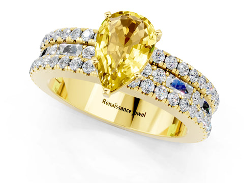 Yellow gold Pear Cut Yellow Sapphire Solitaire Ring with Pavé and Channel Set Band_25