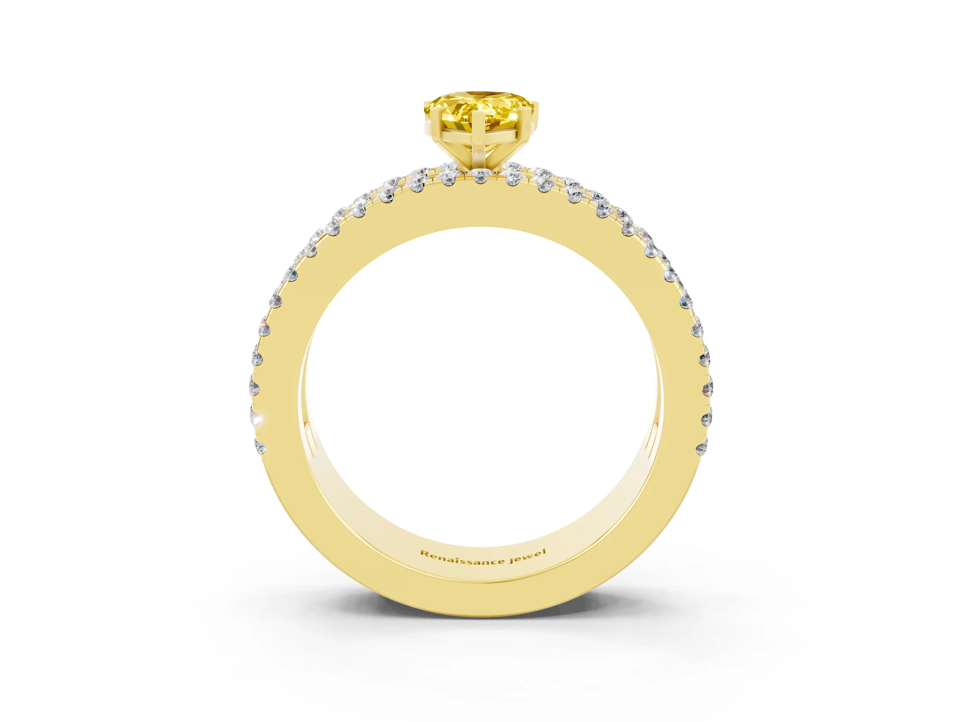Yellow gold Pear Cut Yellow Sapphire Solitaire Ring with Pavé and Channel Set Band_27