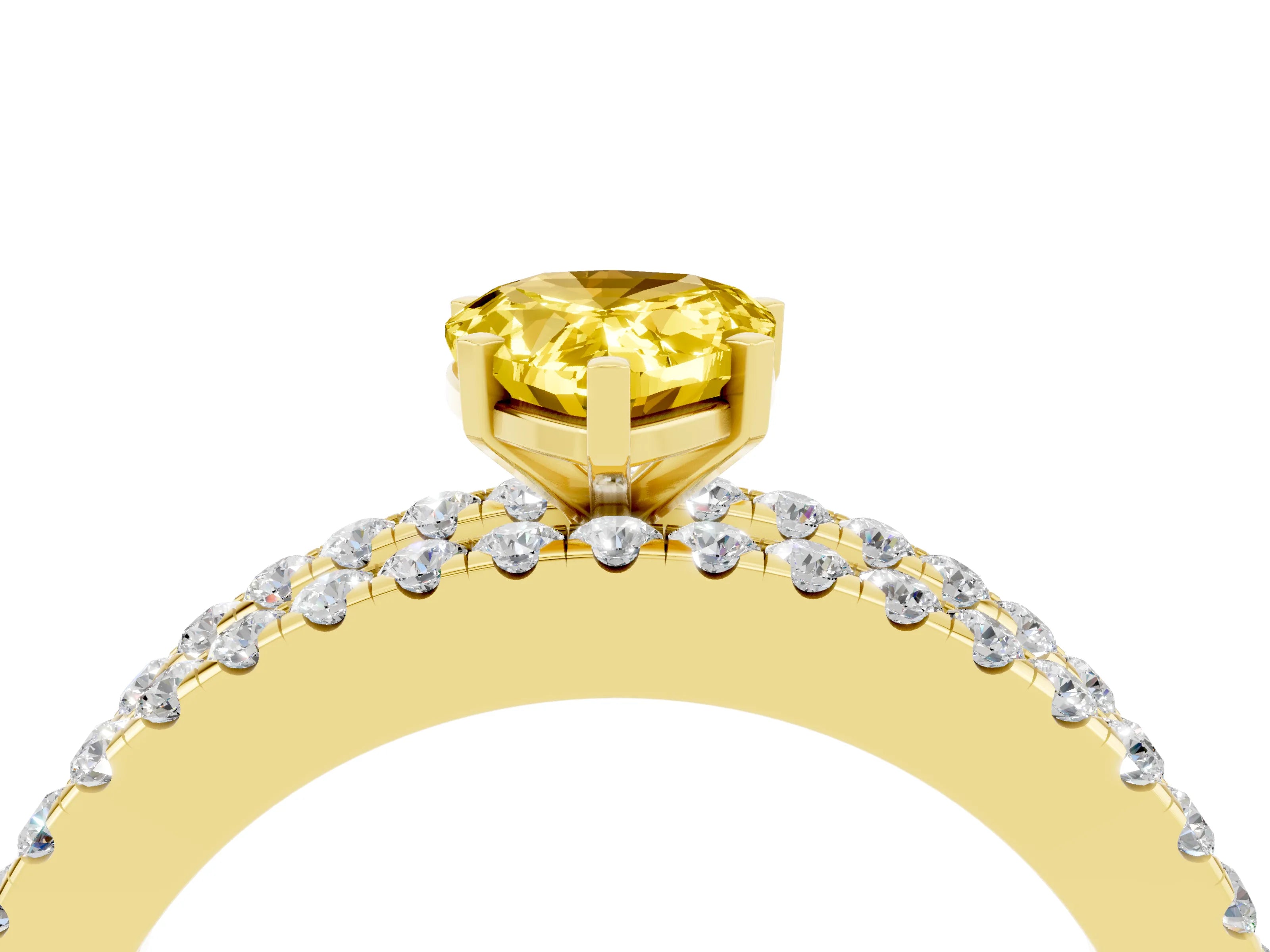Yellow gold Pear Cut Yellow Sapphire Solitaire Ring with Pavé and Channel Set Band_28