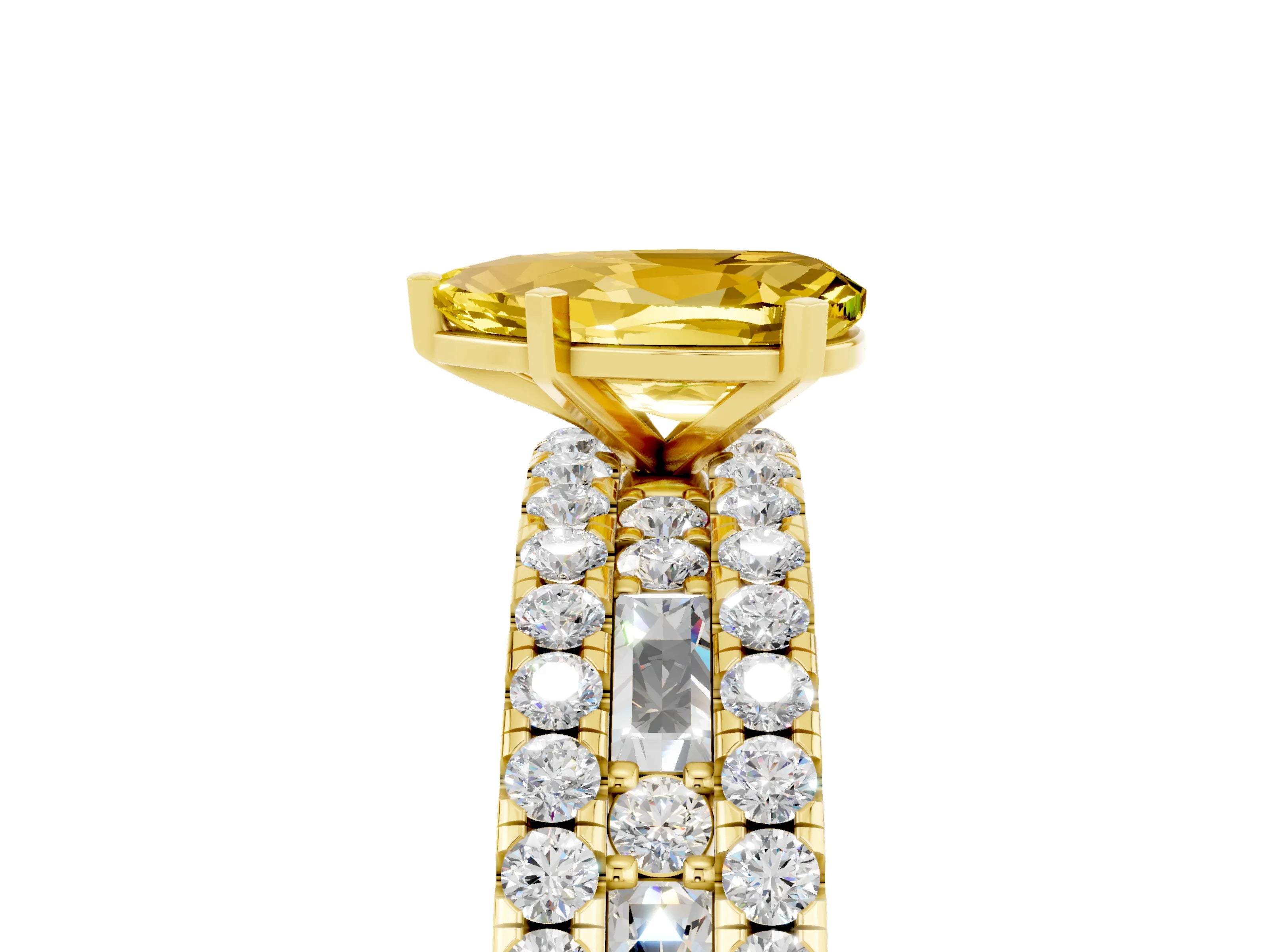 Yellow gold Pear Cut Yellow Sapphire Solitaire Ring with Pavé and Channel Set Band_29