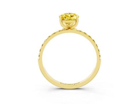 Yellow gold Pear Cut Yellow Sapphire Solitaire Ring with Pave Band and Four Prong Setting_15