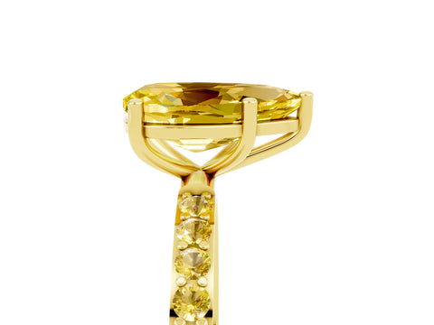 Yellow gold Pear Cut Yellow Sapphire Solitaire Ring with Pave Band and Four Prong Setting_17