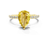Yellow gold Pear Cut Yellow Sapphire Solitaire Ring with Pave Band and Four Prong Setting_48