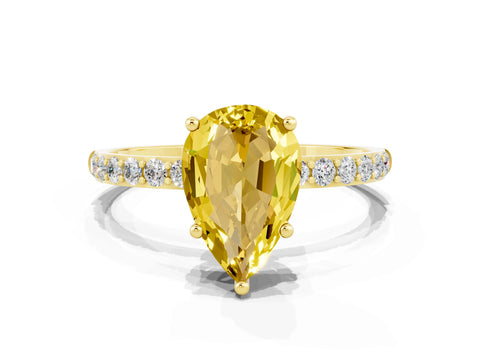 Yellow gold Pear Cut Yellow Sapphire Solitaire Ring with Pave Band and Four Prong Setting_48