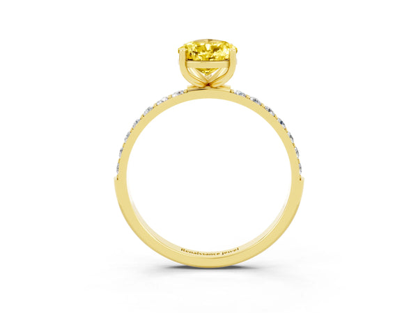 Yellow gold Pear Cut Yellow Sapphire Solitaire Ring with Round  Pavé Band and Prong Setting