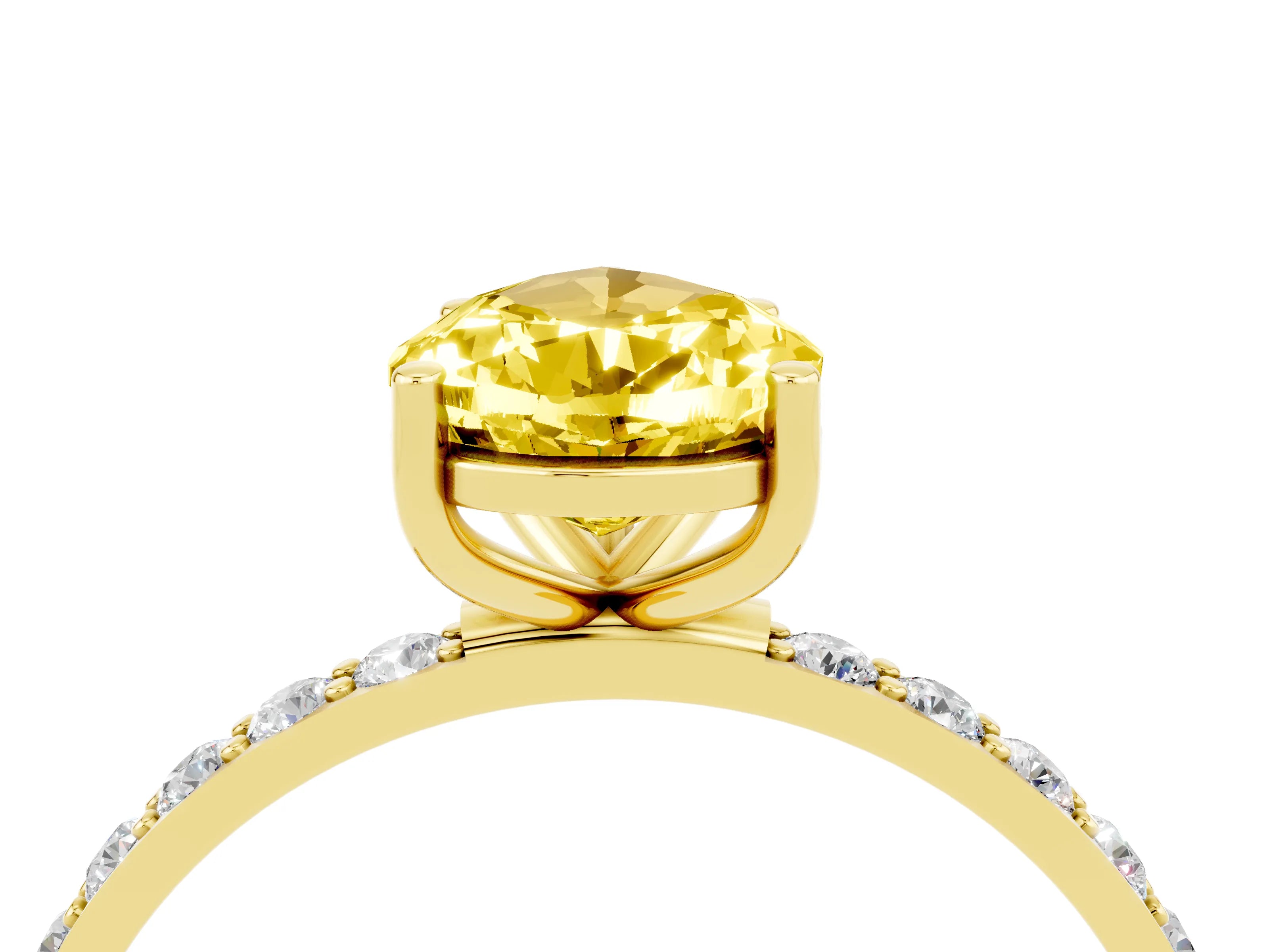 Yellow gold Pear Cut Yellow Sapphire Solitaire Ring with Pave Band and Four Prong Setting_52