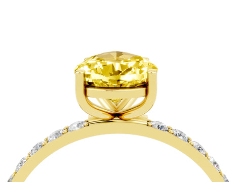 Yellow gold Pear Cut Yellow Sapphire Solitaire Ring with Pave Band and Four Prong Setting_52