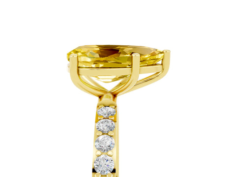 Yellow gold Pear Cut Yellow Sapphire Solitaire Ring with Pave Band and Four Prong Setting_53