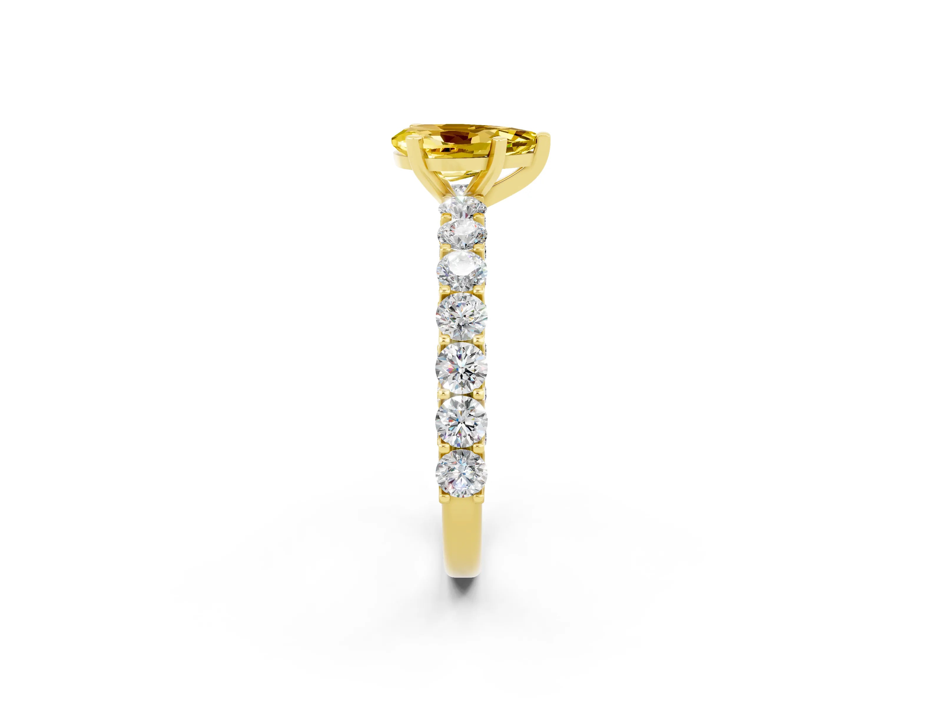 Yellow gold Pear Cut Yellow Sapphire Solitaire Ring with Shared Prong Pavé Band and Four-Prong Setting_2