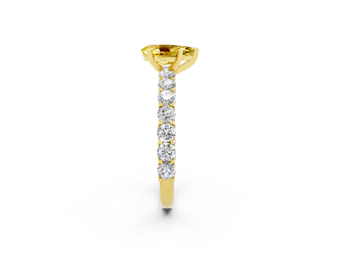 Yellow gold Pear Cut Yellow Sapphire Solitaire Ring with Shared Prong Pavé Band and Four-Prong Setting_2