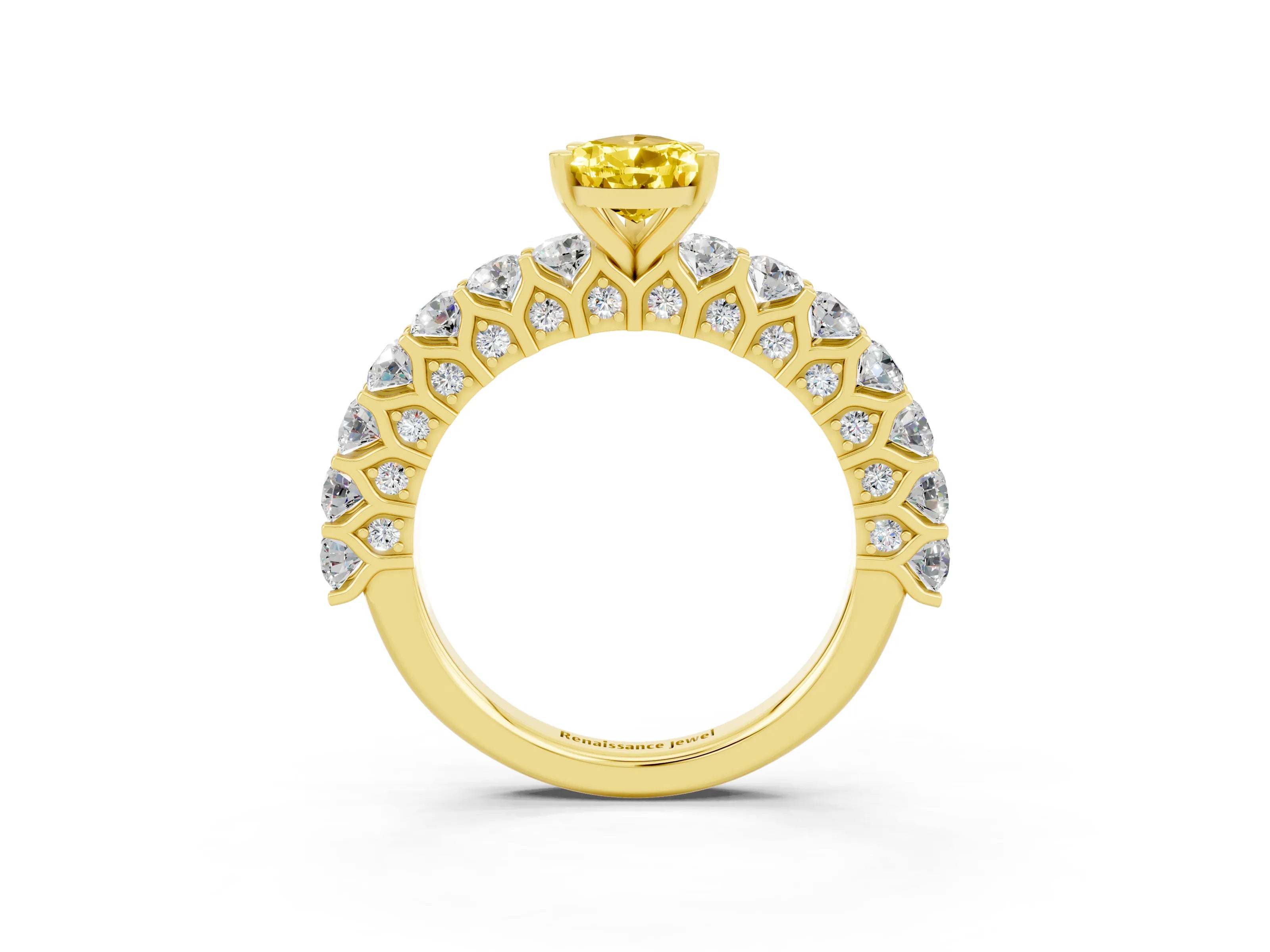 Yellow gold Pear Cut Yellow Sapphire Solitaire Ring with Shared Prong Pavé Band and Four-Prong Setting_3