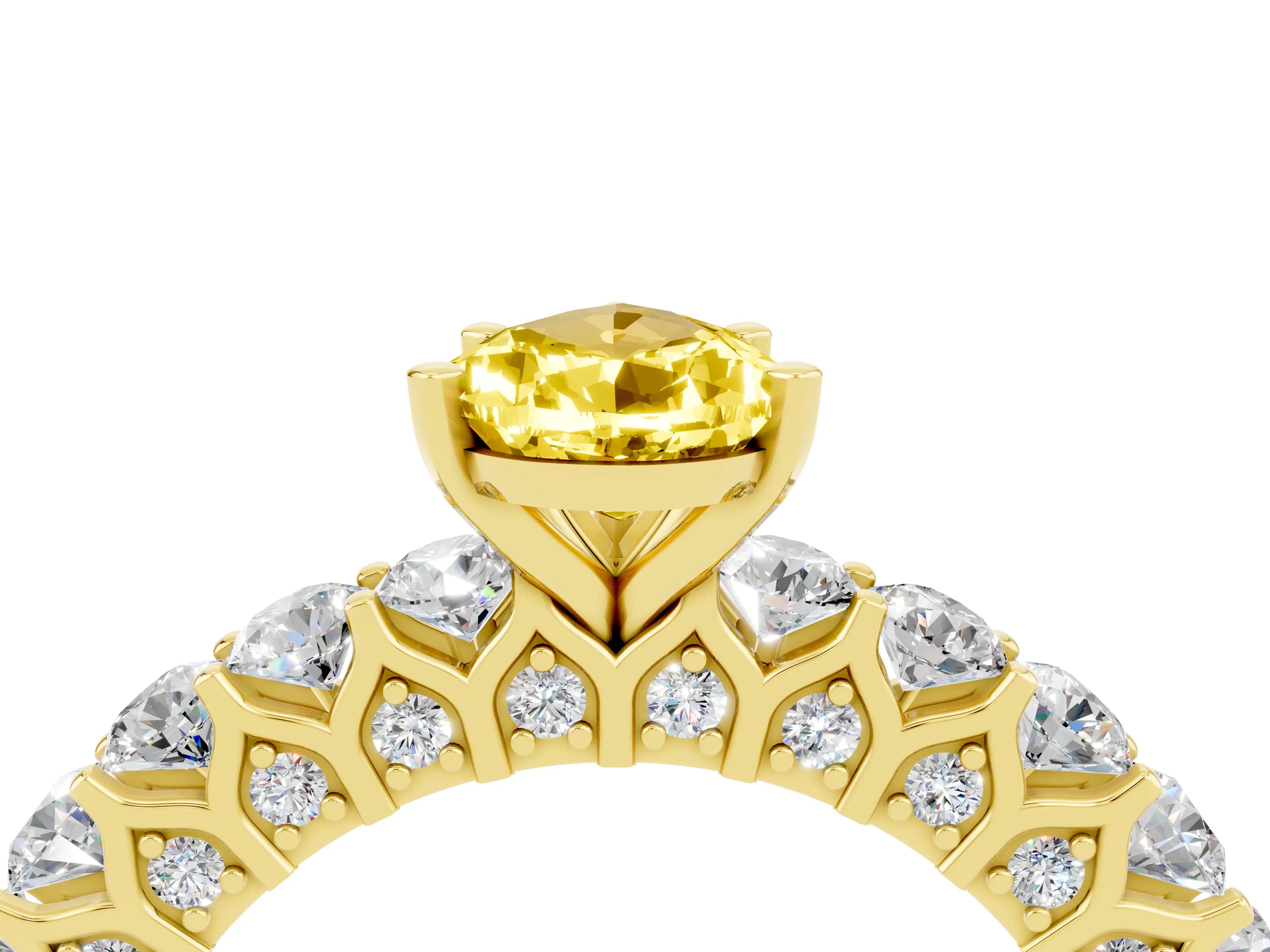 Yellow gold Pear Cut Yellow Sapphire Solitaire Ring with Shared Prong Pavé Band and Four-Prong Setting_4