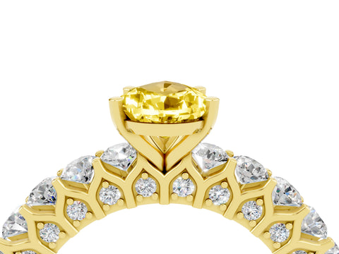 Yellow gold Pear Cut Yellow Sapphire Solitaire Ring with Shared Prong Pavé Band and Four-Prong Setting_4