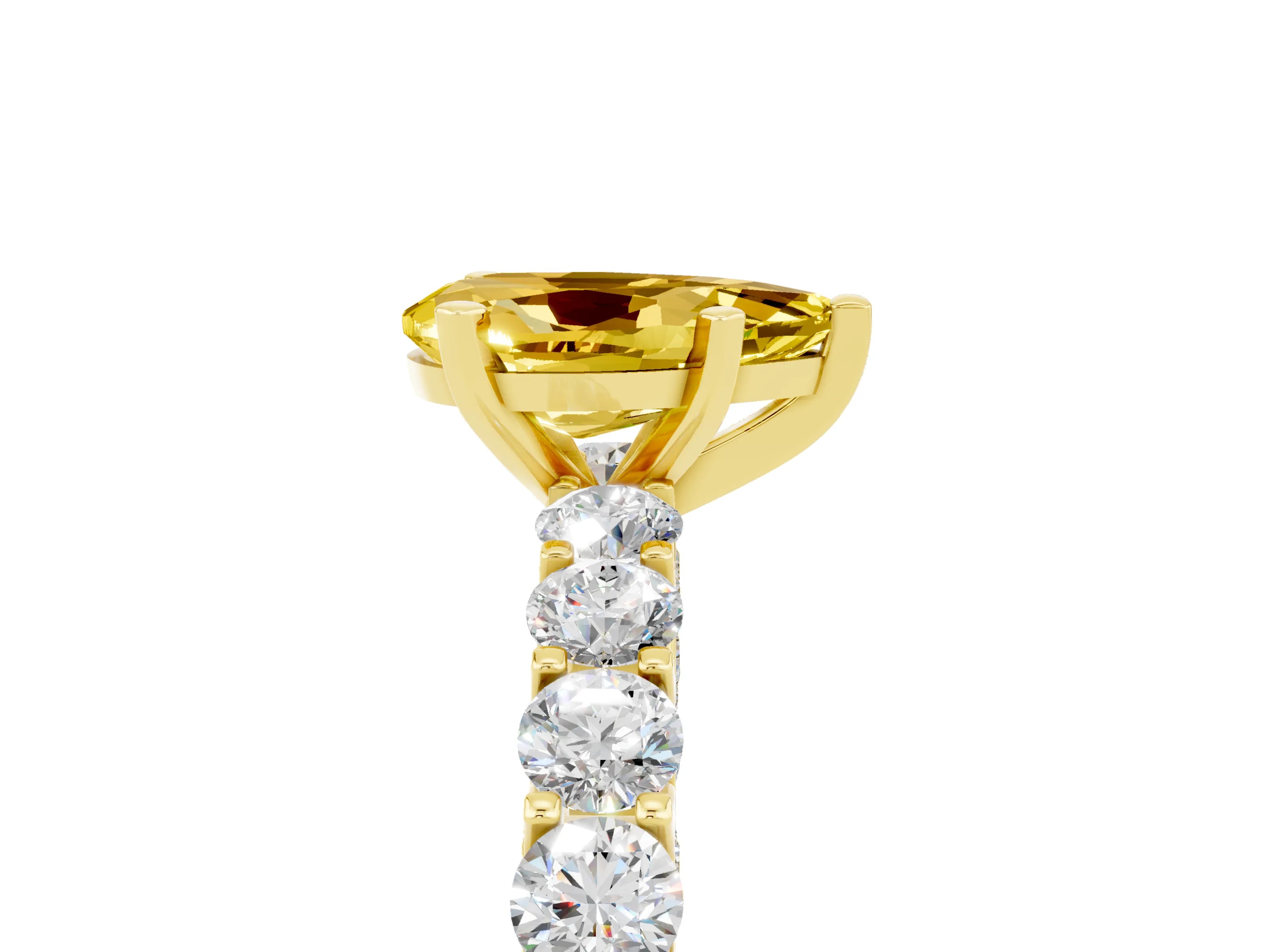 Yellow gold Pear Cut Yellow Sapphire Solitaire Ring with Shared Prong Pavé Band and Four-Prong Setting_5